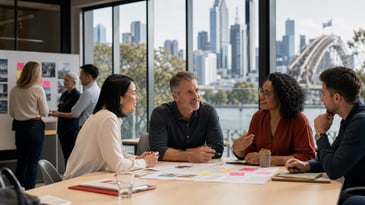 Group of people sitting around a table